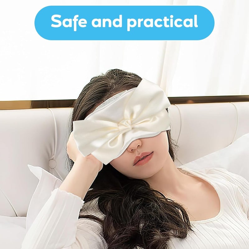 TIDTALEO Silk Sleep Eye Mask with Bowknot, Multi-Function Lightweight Sleeping Mask for Women, Household Eye Patch for Night and Travel Use, Milk White Color - Image 3