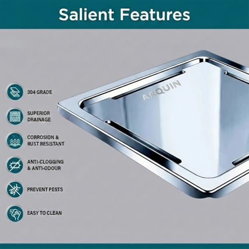 ARQUIN ARQUIN Bathroom Floor Drainer 5x5 Inch 304-Grade Stainless Steel Floor Drain-Diamond Square Flat Cut Anti Cockroach Trap Floor Drainer Waste Water Drainer - Image 2
