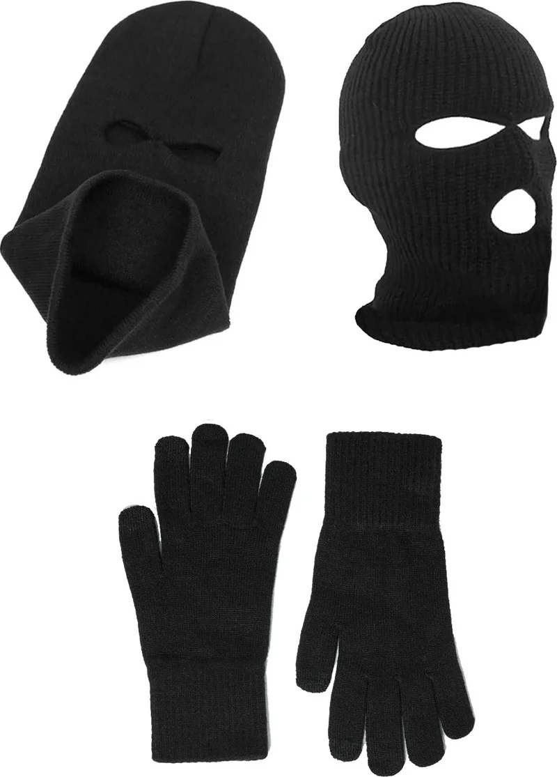 Belifanti Collection Knitted Knitwear Snow Mask Knitted Knitwear Gloves Black Set Color Black