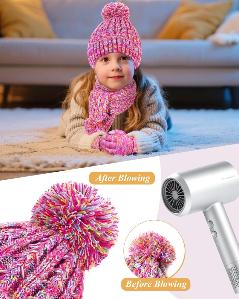 Yafeite Kids Winter Hat Gloves Scarf Set, Girls Boys Toddler Winter Hat Beanie Pom Knitted Scarves Mittens Fleece Lined Age 5-12 (Rainbow) - Image 5