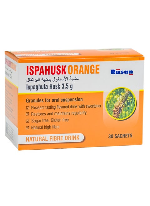 Ispahusk Hi-Fibre Orange Ispaghula Husk | 30 Constipation Relief Sachets | Indigestion Relief | Fast Relief Laxatives | Oral Suspension For Healthy Gut
