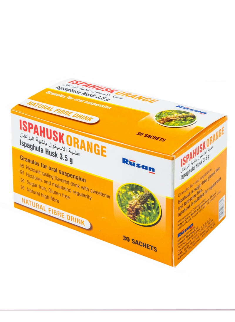 Rusan - Ispahusk Hi-Fibre Orange Ispaghula Husk | 30 Constipation Relief Sachets | Indigestion Relief | Fast Relief Laxatives | Oral Suspension For Healthy Gut - Image 1