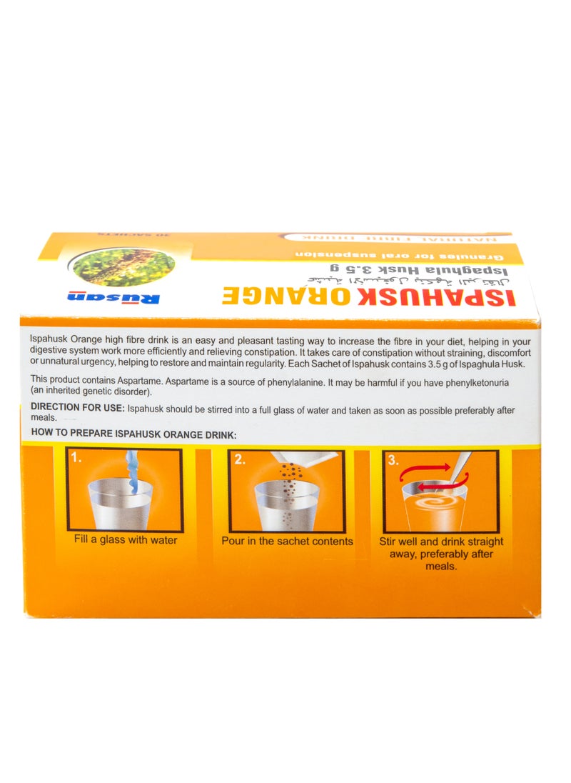 Rusan - Ispahusk Hi-Fibre Orange Ispaghula Husk | 30 Constipation Relief Sachets | Indigestion Relief | Fast Relief Laxatives | Oral Suspension For Healthy Gut - Image 1