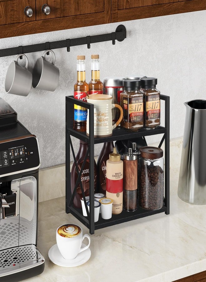 YINMIT Countertop Shelf Organizer,Coffee Bar Accessories,Spice Rack,Coffee Counter Shelf,2 Tier Coffee Organizer Station for Mugs,Cups,Cream,Syrup(Black, Medium) - Image 2