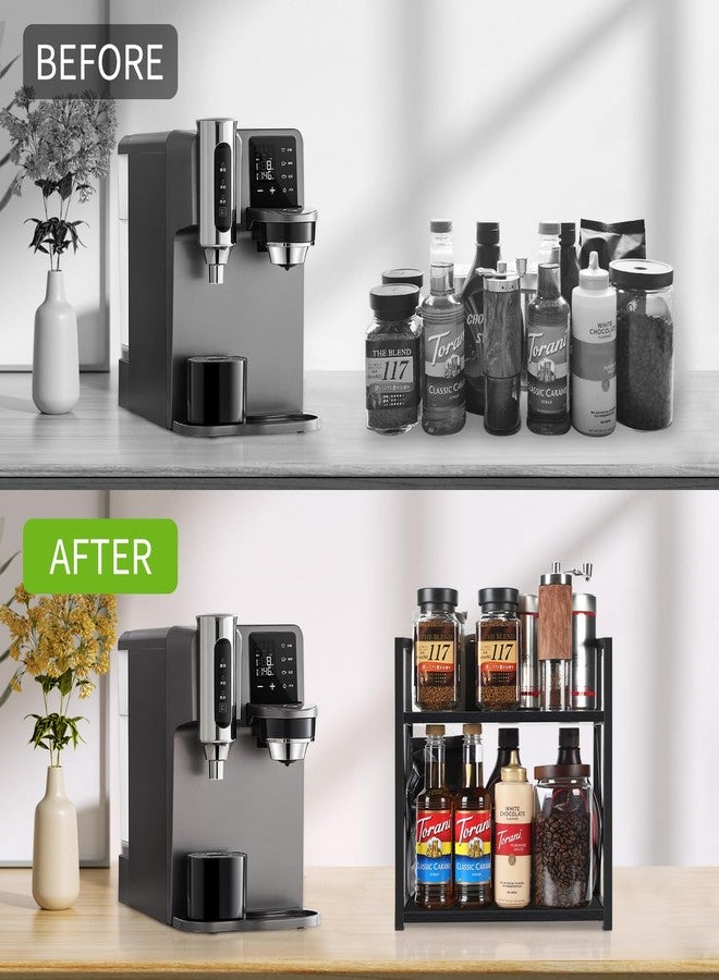 YINMIT Countertop Shelf Organizer,Coffee Bar Accessories,Spice Rack,Coffee Counter Shelf,2 Tier Coffee Organizer Station for Mugs,Cups,Cream,Syrup(Black, Medium) - Image 5