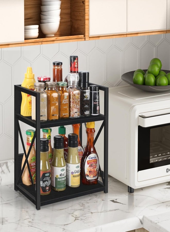 YINMIT Countertop Shelf Organizer,Coffee Bar Accessories,Spice Rack,Coffee Counter Shelf,2 Tier Coffee Organizer Station for Mugs,Cups,Cream,Syrup(Black, Medium) - Image 4