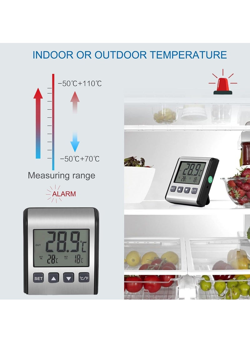 Generic - 2 PCS Digital Refrigerator Thermometer - Freezer Thermometer with Stainless Panel, High and Low Temperature Alarm, LCD Display, Sensor Magnet Probe for Fridge, Kitchen, Indoor and Outdoor Use - Image 1