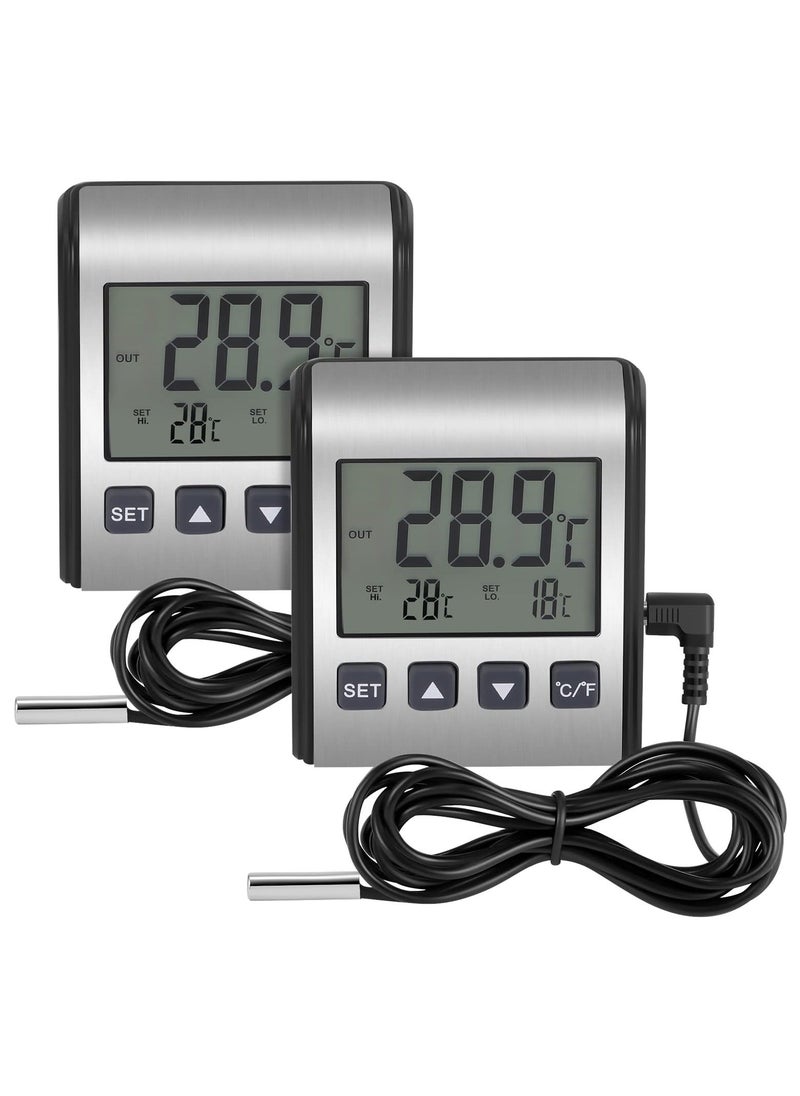 Generic - 2 PCS Digital Refrigerator Thermometer - Freezer Thermometer with Stainless Panel, High and Low Temperature Alarm, LCD Display, Sensor Magnet Probe for Fridge, Kitchen, Indoor and Outdoor Use - Image 1