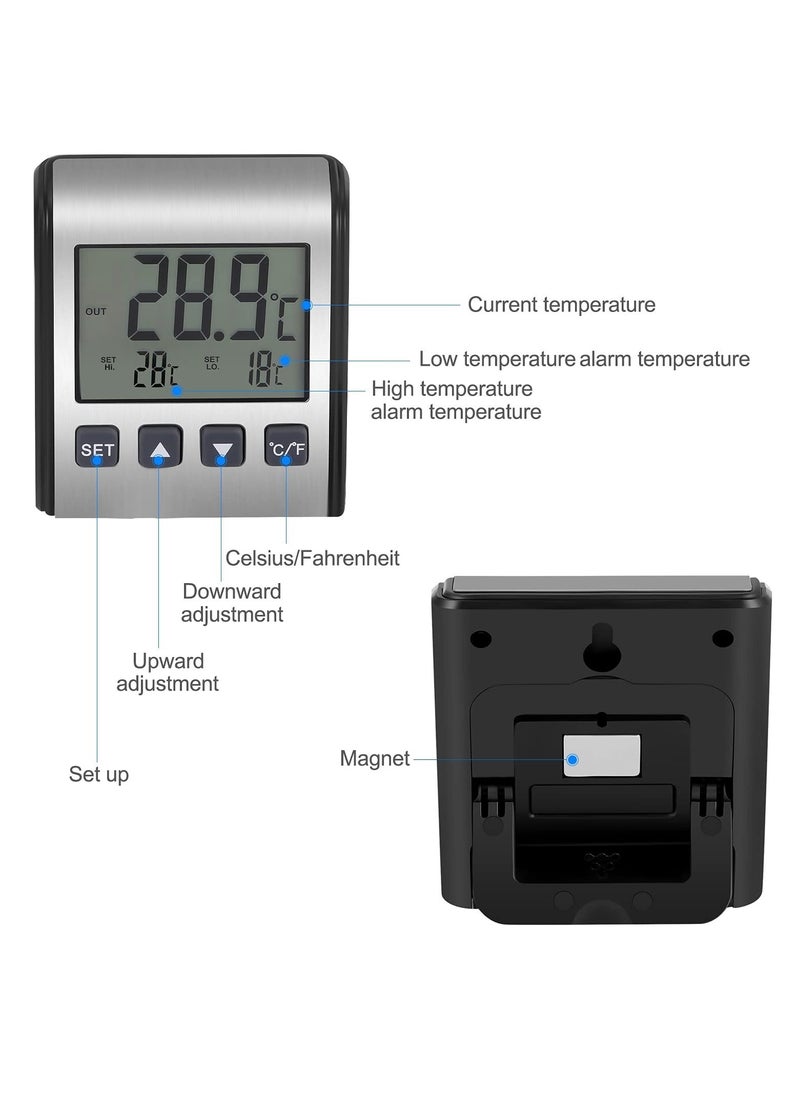 Generic - 2 PCS Digital Refrigerator Thermometer - Freezer Thermometer with Stainless Panel, High and Low Temperature Alarm, LCD Display, Sensor Magnet Probe for Fridge, Kitchen, Indoor and Outdoor Use - Image 1