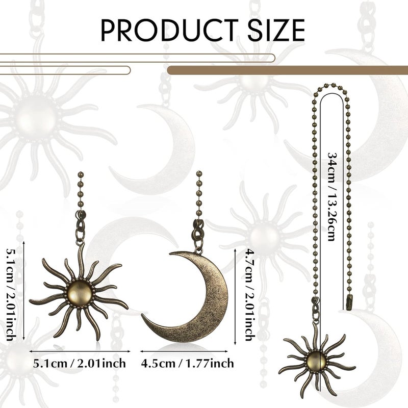 Hortsun 4 Pieces 13 Inch Vintage Ceiling Fan Pulls Chain Copper Totem Pull Chain Pendant Extension Sun Moon Beaded Ball Fan Extender Ceiling Pendant with Connector Ornaments for Light - Image 2