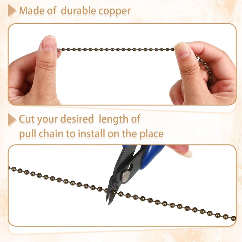 Hortsun 4 Pieces 13 Inch Vintage Ceiling Fan Pulls Chain Copper Totem Pull Chain Pendant Extension Sun Moon Beaded Ball Fan Extender Ceiling Pendant with Connector Ornaments for Light - Image 5