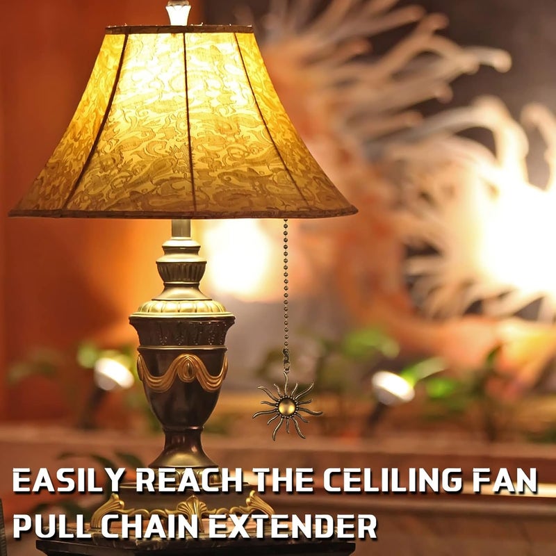 Hortsun 4 Pieces 13 Inch Vintage Ceiling Fan Pulls Chain Copper Totem Pull Chain Pendant Extension Sun Moon Beaded Ball Fan Extender Ceiling Pendant with Connector Ornaments for Light - Image 3