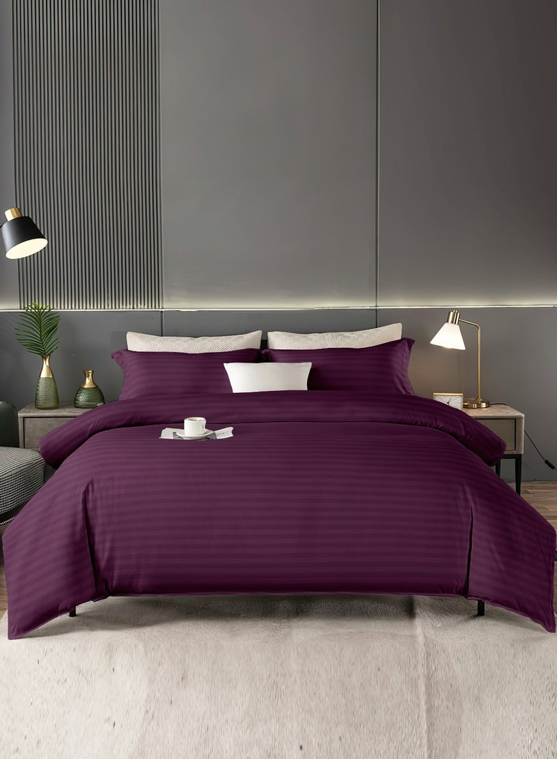 Eworld 6-Piece Premium King Size Bedding Set, Purple Striped Design-1 Full/King Size Luxury Bedsheet with Stripped Pattern with 1 Soft Duvet Cover and 4 Pillowcases – Suitable for Home and Hotels - Image 4