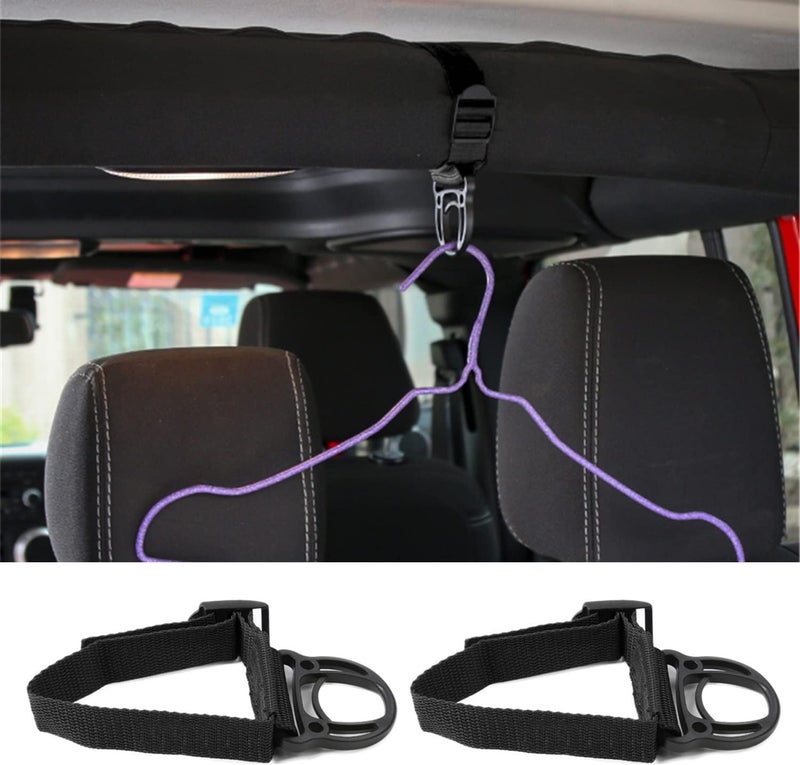 YOCTM Roll Bar Coat Hanger Clothes Hook for Jeep Wrangler JL JT TJ JK JLU Sports Sahara Freedom Rubicon X & Unlimited 1997-2018 2019 2020 2021 2022 2023 Black Interior Parts Accessories (Pack of 2) (Black) - Image 1