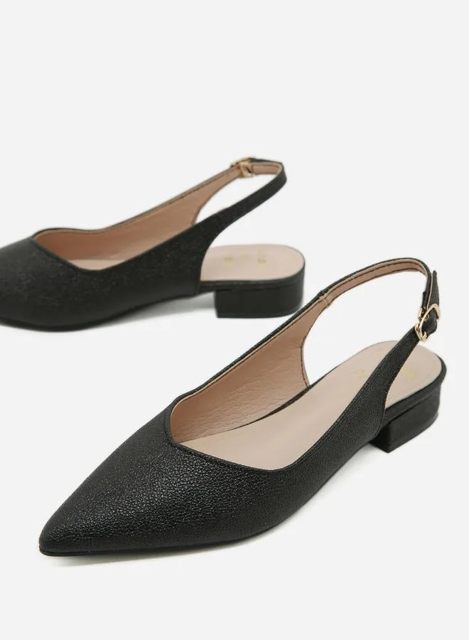 Sneak-a-Peek Glittered Pointed Toe Block Heel Shoes