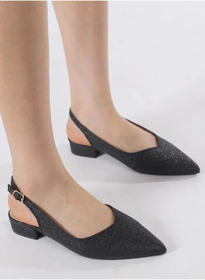 Sneak-a-Peek Glittered Pointed Toe Block Heel Shoes