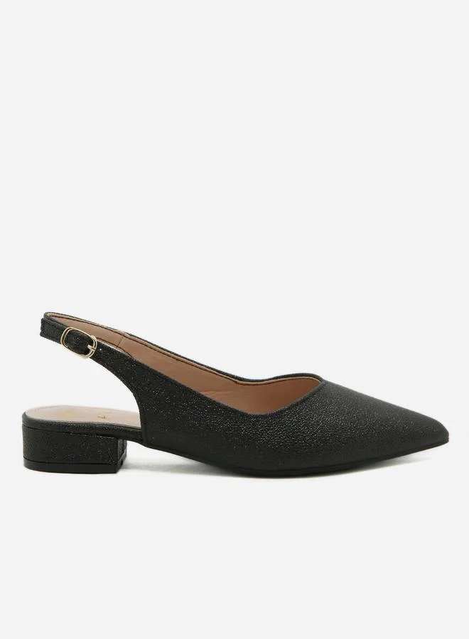 Sneak-a-Peek Glittered Pointed Toe Block Heel Shoes