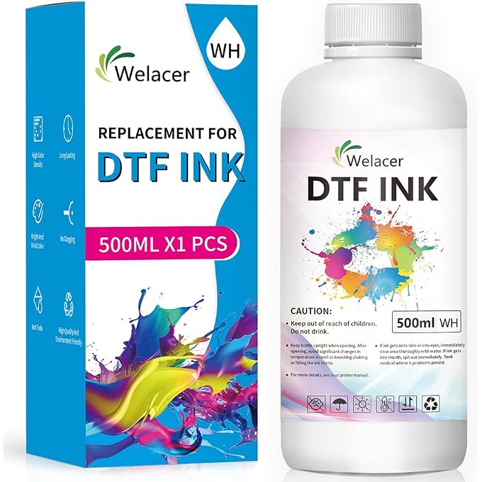 DTF Ink White 500ml - Premium Heat Transfer Ink Conversion Kit Refill for I3200, XP600, R1390, L1800, ET2800 ET8500 R2400, L800, 1430, P400, P800, XP-15000 All DTF Printers,for DTF Film