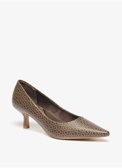 Celeste Women's All-Over Monogram Print Slip-On Pumps with Kitten Heels  - Image 1
