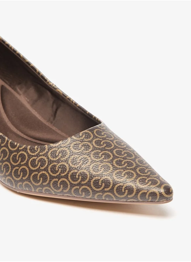 سيليست Women's All-Over Monogram Print Slip-On Pumps with Kitten Heels