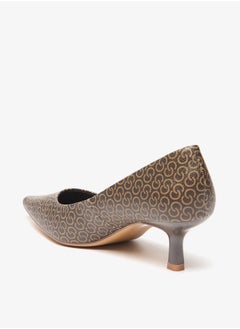 Celeste Women's All-Over Monogram Print Slip-On Pumps with Kitten Heels  - Image 2