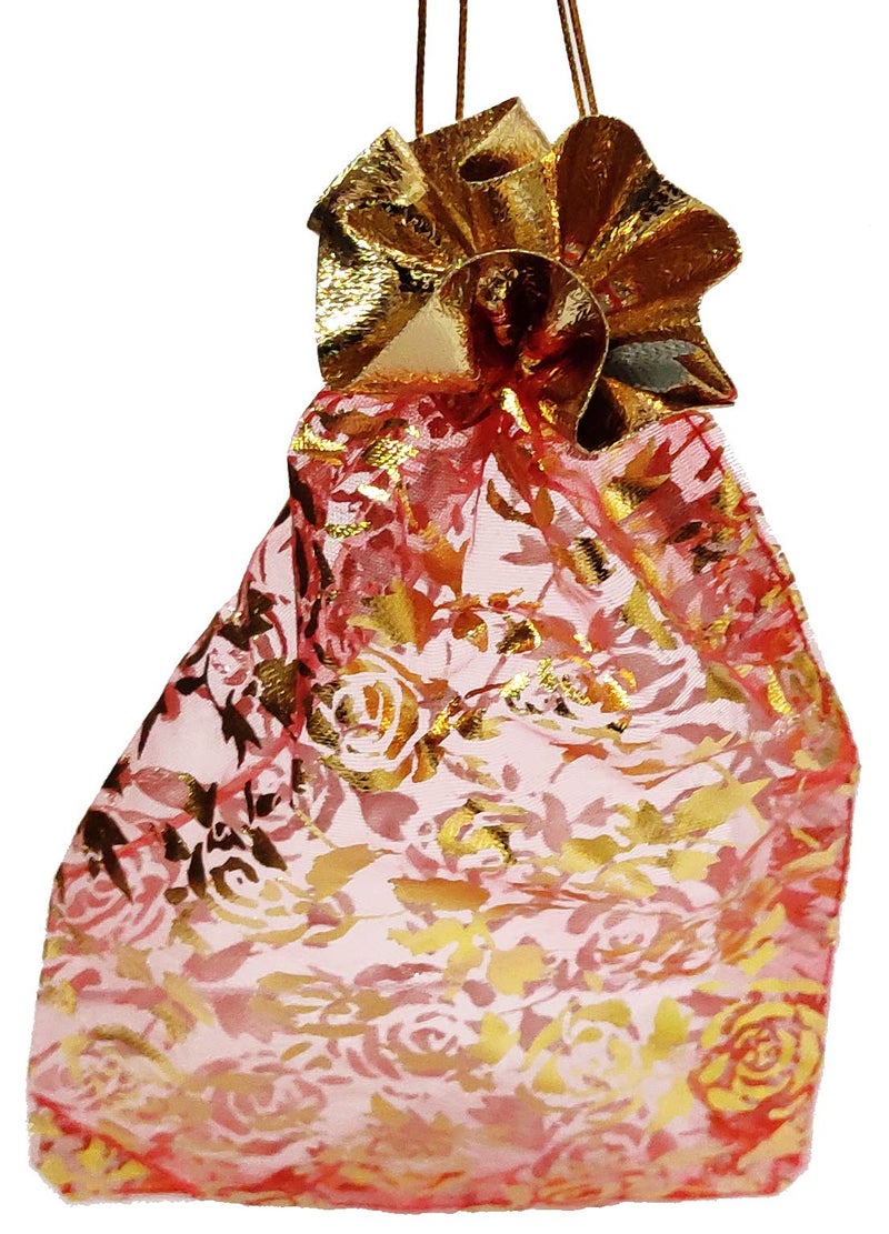 Purpledip Polyester Net Brocade Gift Pouch, Red, 9 Inches: Pack of 10 Potli Gift Bags for Girls (12081) - Image 2