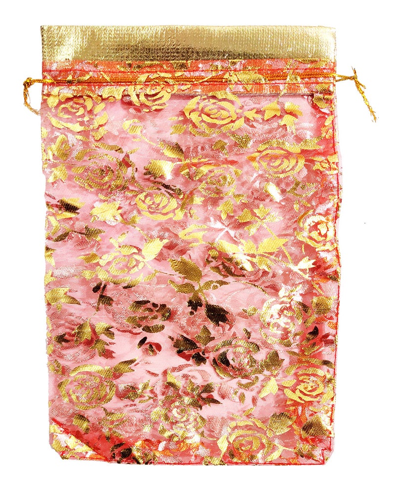 Purpledip Polyester Net Brocade Gift Pouch, Red, 9 Inches: Pack of 10 Potli Gift Bags for Girls (12081) - Image 3