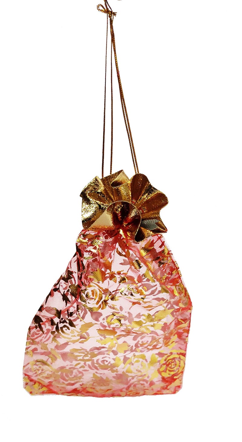 Purpledip Polyester Net Brocade Gift Pouch, Red, 9 Inches: Pack of 10 Potli Gift Bags for Girls (12081) - Image 5