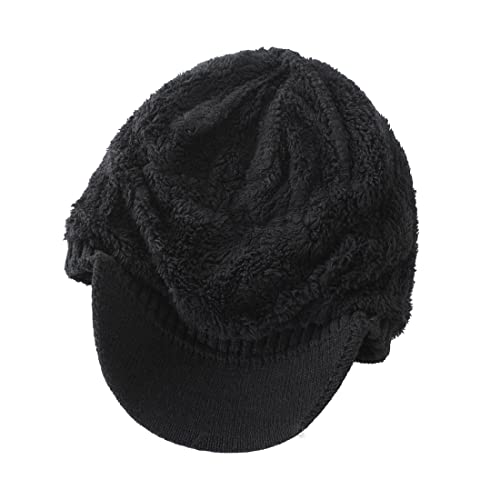 LLmoway Men Women Winter Knit Hat with Visor Warm Cuff Beanie Fleece Lined Snow Ski Skull Cap Black - Image 5