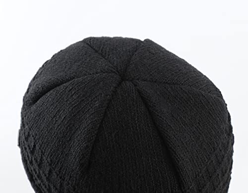 LLmoway Men Women Winter Knit Hat with Visor Warm Cuff Beanie Fleece Lined Snow Ski Skull Cap Black - Image 2