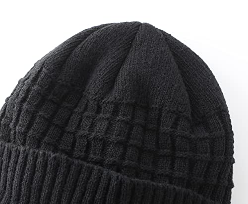 LLmoway Men Women Winter Knit Hat with Visor Warm Cuff Beanie Fleece Lined Snow Ski Skull Cap Black - Image 3