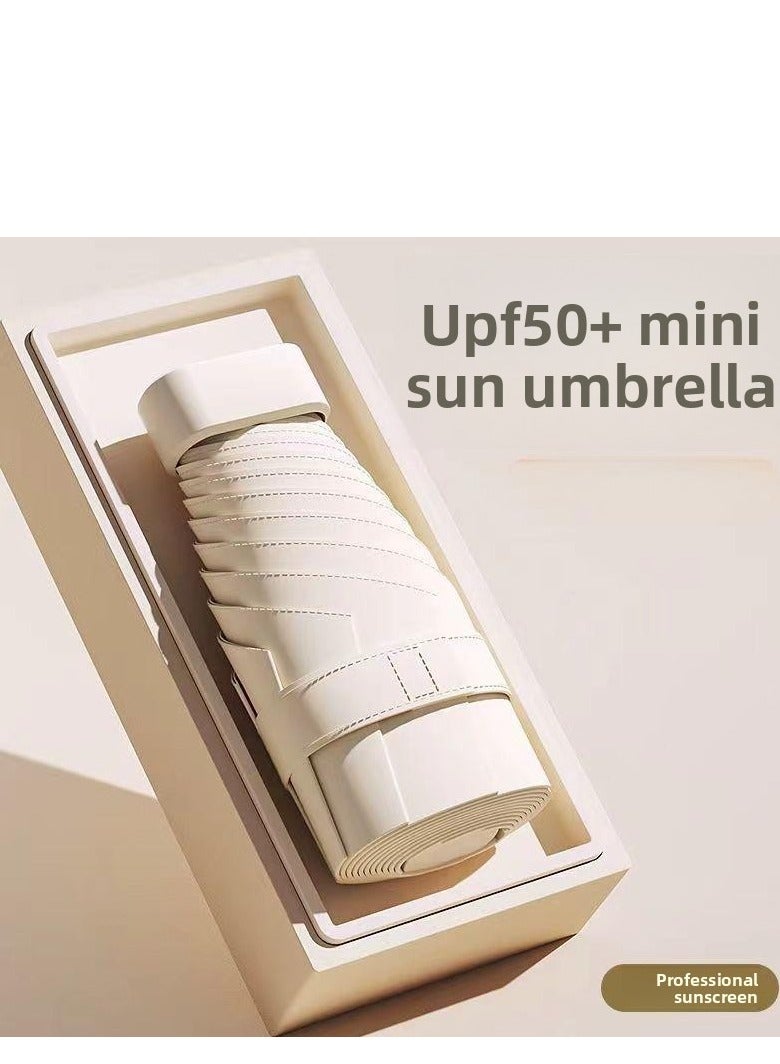 Folding Capsule Sunblock Umbrella, Beige，Gifted Umbrella Case - Image 1