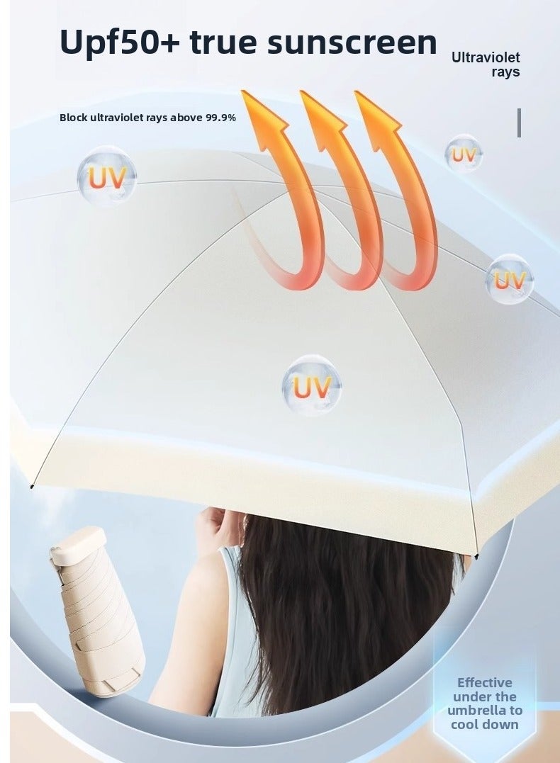 Folding Capsule Sunblock Umbrella, Beige，Gifted Umbrella Case - Image 5