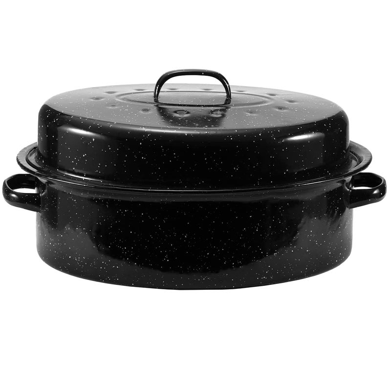 JY COOKMENT JY COOKMENT 19 Enameled Oval Roasting Pan with Domed Lid  Great for Roasting Turkey Chicken Lamb Vegetables  Dishwasher Safe Fits 20lb Turkey