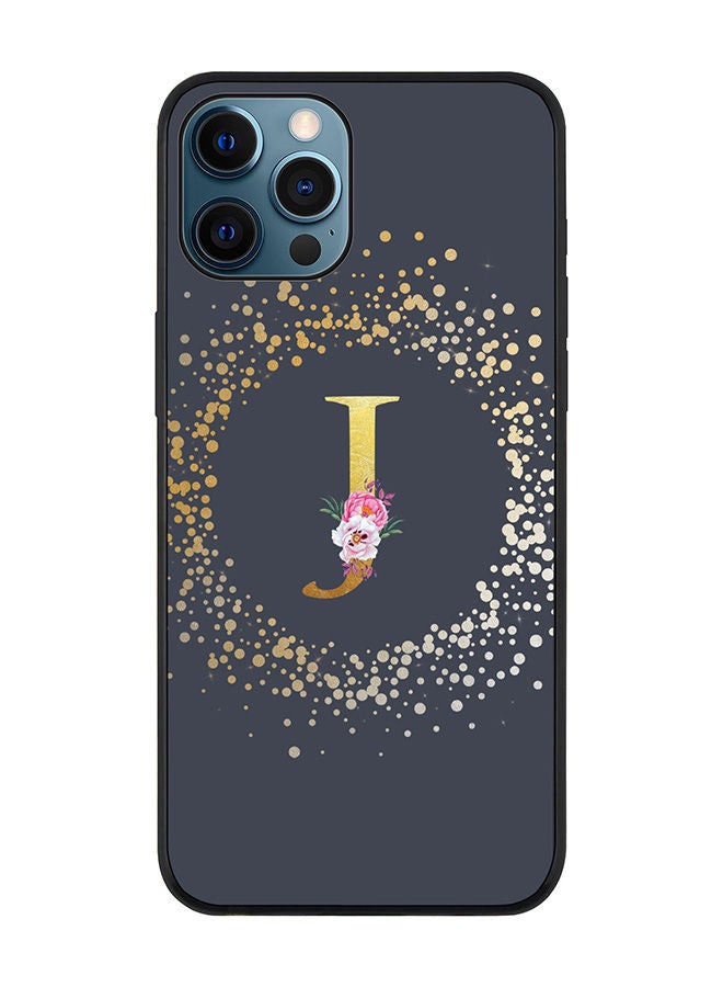 Stylizedd Rugged Black edge case for Apple iPhone 12 Pro Slim fit Soft Case Flexible Rubber Edges TPU Gel Thin Cover - Custom Monogram Initial Letter Floral Pattern Alphabet - J (Grey) - Image 1