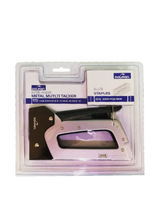 Dolphin Heavy Duty Metal Multi-Tacker – DGTK-186136 with 1 Pack of 53/8 Staples, Quick Jam-Clear, Easy Loading, Durable for Upholstery, Carpentry & DIY 