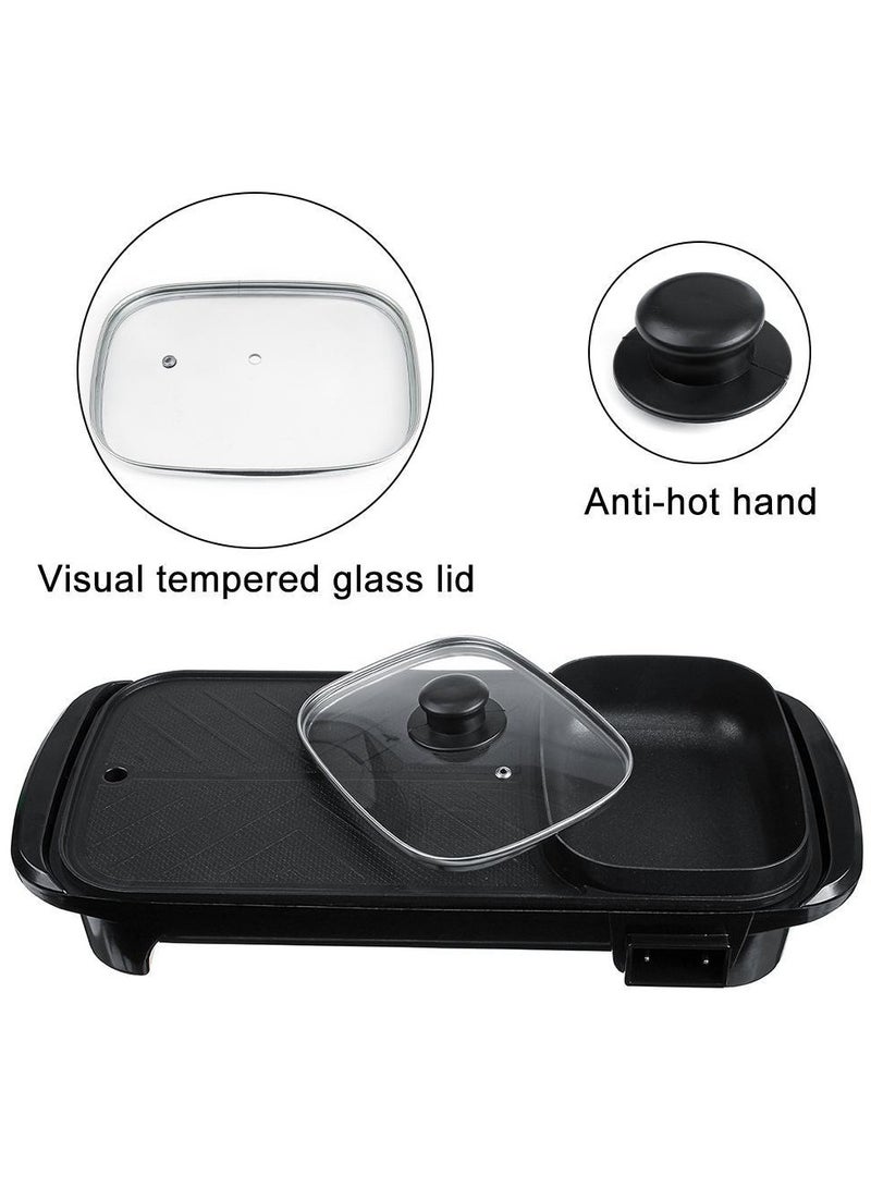 sokany Electric BBQ Grill Hot Pot, Electric BBQ Roasting Pans, Smokeless, Non Stick, Temperature Control Hotpot Grill with Oil Sprayer and Brush, Suitable for 2-6 People Gatherings, SK-2208(Black) - Image 3