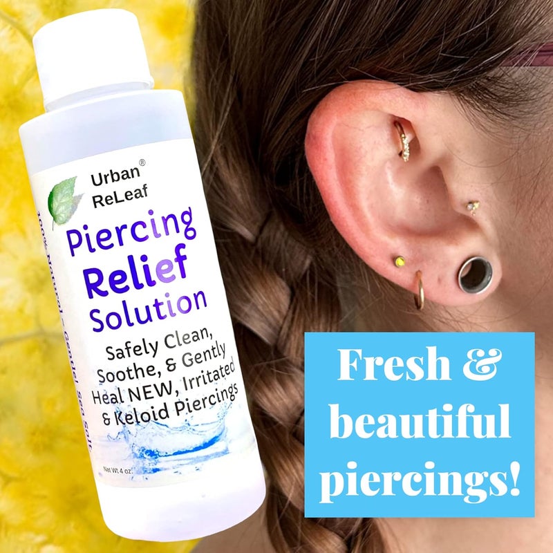 Urban ReLeaf Piercing Relief Solution - 100% Natural Sea Salt, Tea Tree & Rosemary for Healing New, Irritated & Keloid Piercings - Image 3