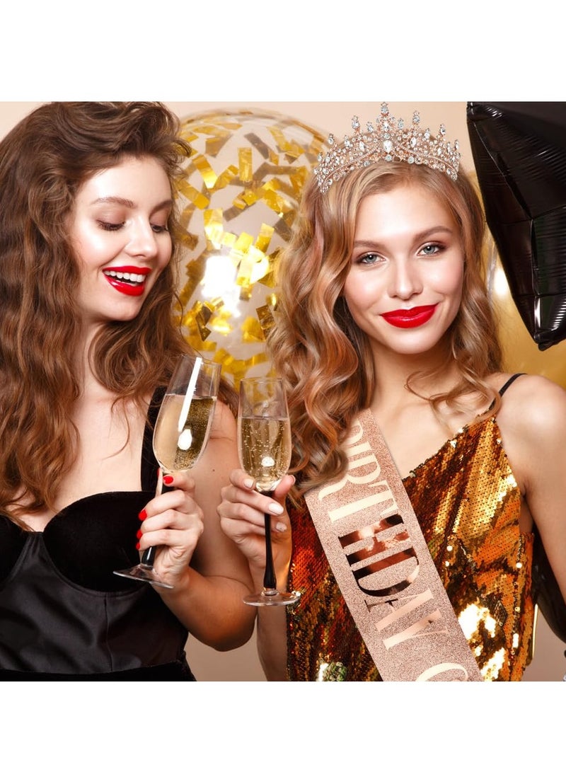 KASTWAVE Rose Gold Birthday Sash and Tiara Set for Women and Girls - Princess Crown and Sash Birthday Decorations, Perfect Gifts for Birthday Girl - Image 5