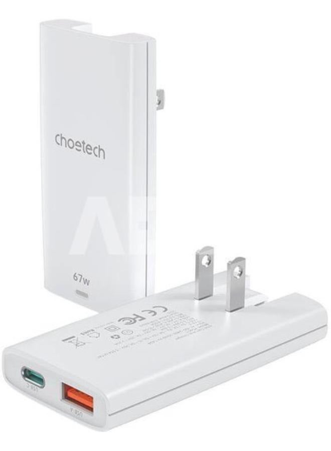 CHOETECH 67W GaN Wall Charger Ultra-Slim with Foldable Plug USB-A + USB-C - Image 2