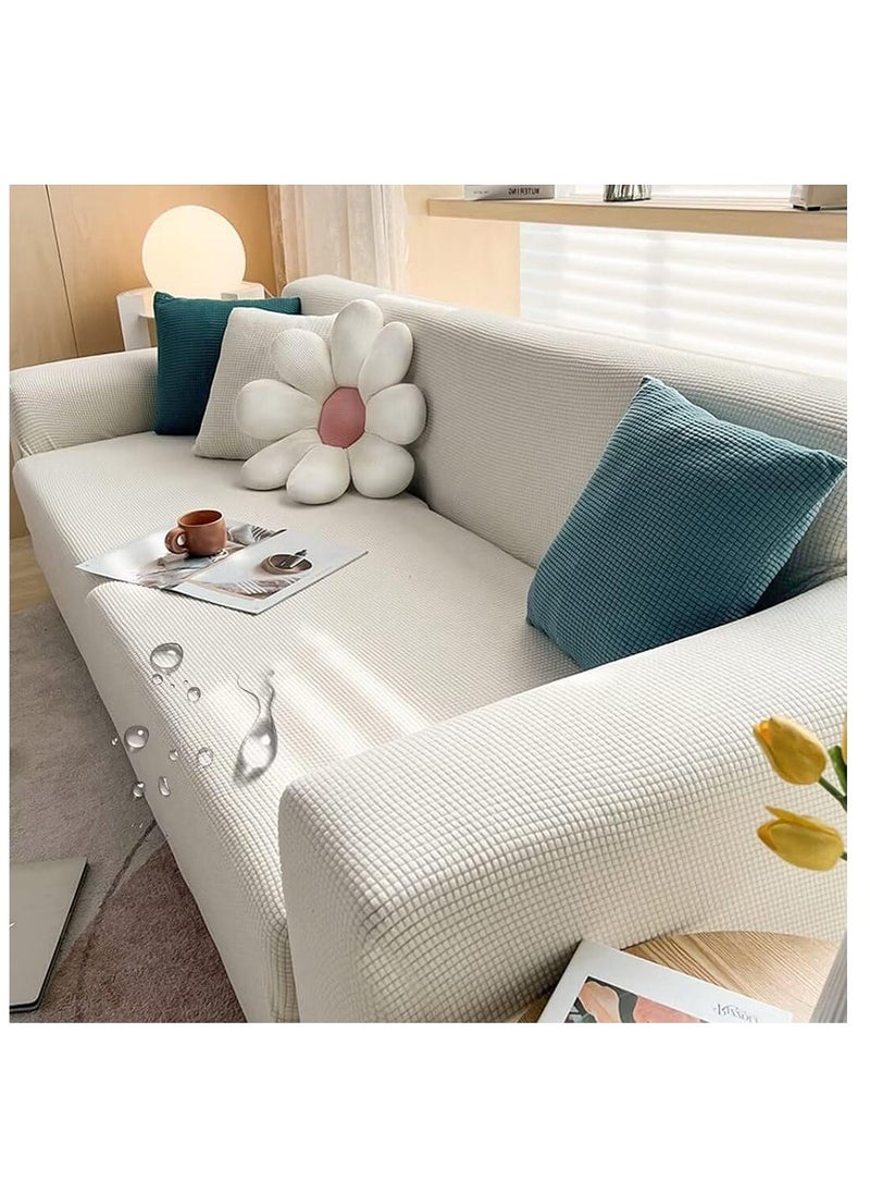 Generic - Interlock Velvet Lycra Sofa Cover Set, 4 Pieces - Off white - Image 1