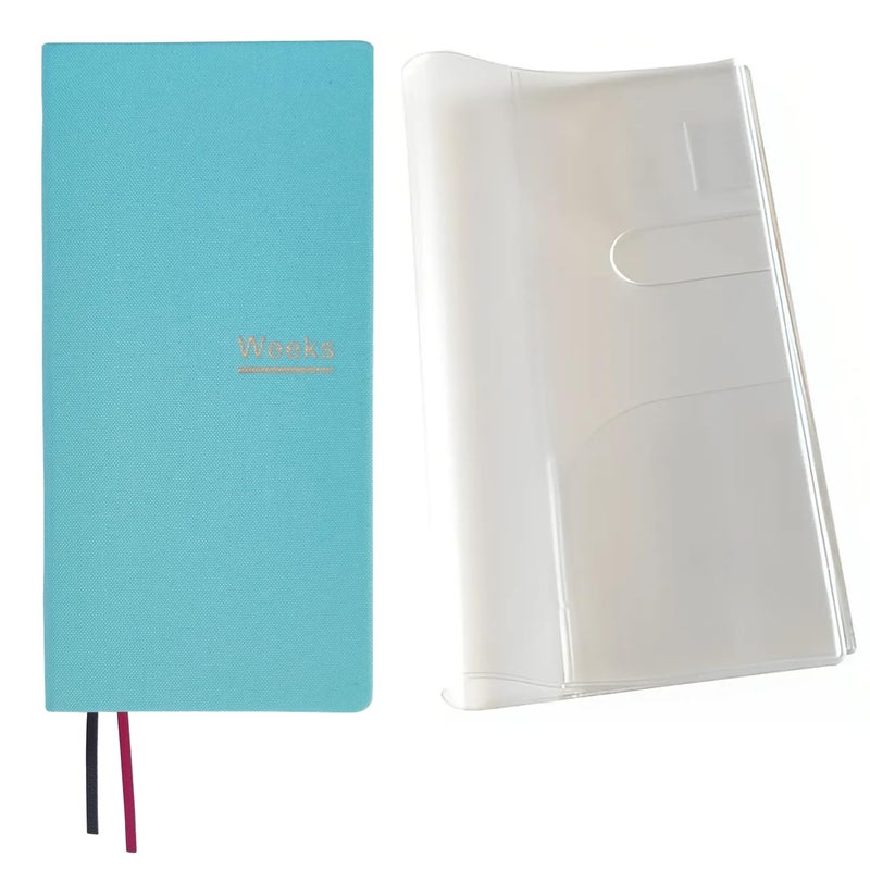 receip Undated Weekly Planner Notebook Pocket Organizer Appointment Book Journal Notebook A6 Week Plan Notepad (Light blue with cover) - Image 1
