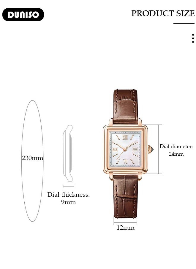 DUNISO Luxury Retro Women's Leather Strap Watch Simple Quartz Watch for Men and Women Casual Fashion Small Square Shape Wrist Watch with Leather Strap  - Image 2