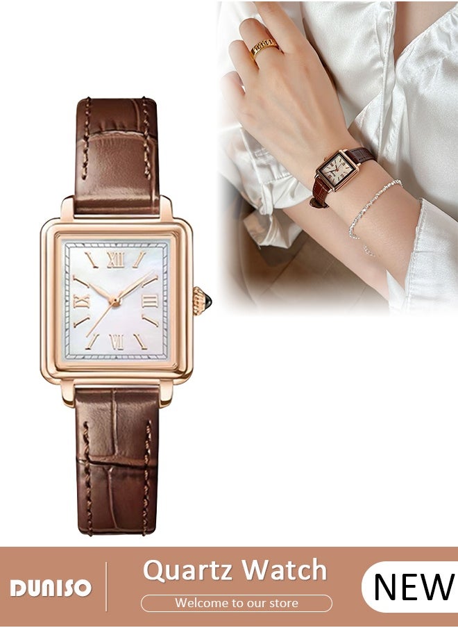 DUNISO Luxury Retro Women's Leather Strap Watch Simple Quartz Watch for Men and Women Casual Fashion Small Square Shape Wrist Watch with Leather Strap  - Image 1