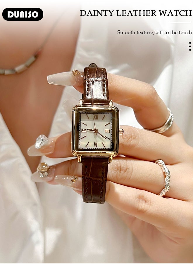 DUNISO Luxury Retro Women's Leather Strap Watch Simple Quartz Watch for Men and Women Casual Fashion Small Square Shape Wrist Watch with Leather Strap  - Image 5