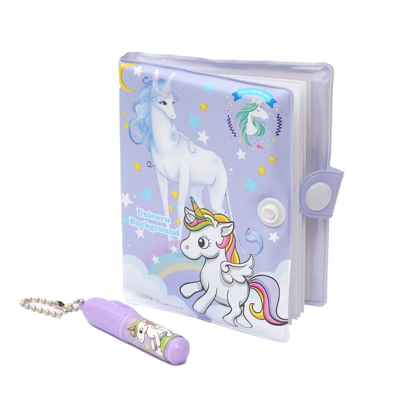 MINtile مفكرة يونيكورن مميزة للفتيات | غلاف صلب بنفسجي سحري بتصميم ثلاثي الأبعاد، قفل وقلم صغير | هدية قرطاسية لطيفة للأطفال، عيد ميلاد، مدرسة، دفتر سفر، جامعين ومحبي اليونيكورن - Image 1