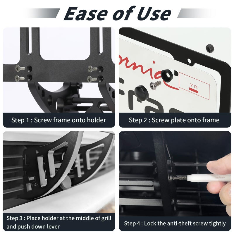 TesFram Tesla Model 3 Highland Front License Plate Holder, Height-Adjustable & No Drill License Plate Mouting Kit with Anti-Theft Features (FIt Model 3 2024-2025, No Front Bumper Camera) - Image 5