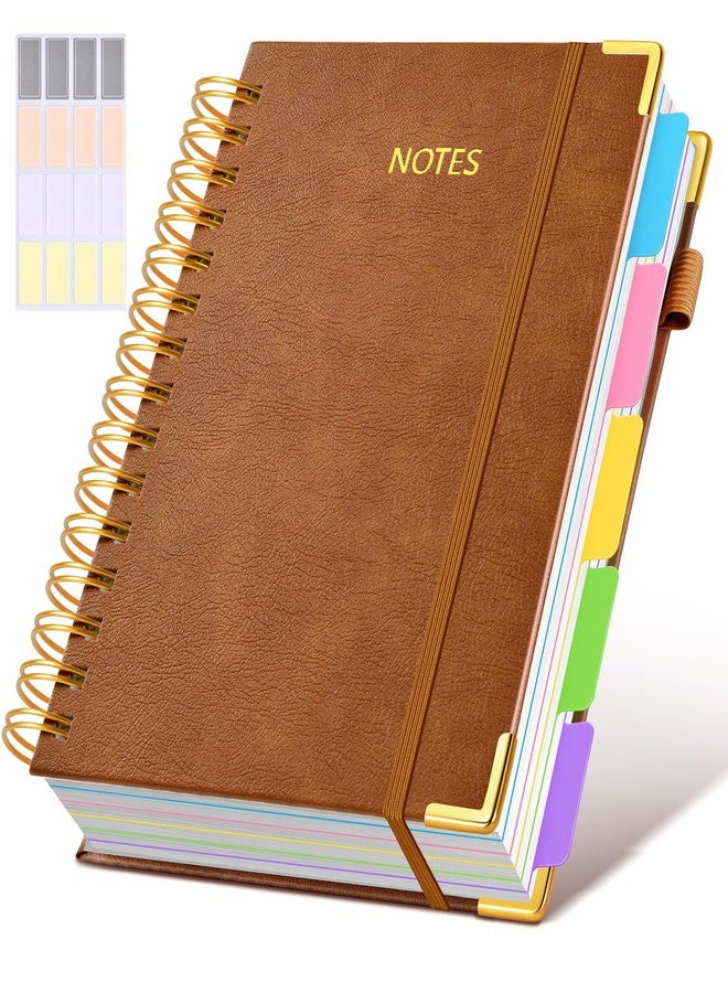 dilitego Hardcover Spiral Notebook journal with Removable Dividers Tabs, 300 Pages Leather 5 Subject Notebook College Ruled,A5 Notebooks for Work School Note taking,Lined Journal for Women,A5 Light Brown - Image 1