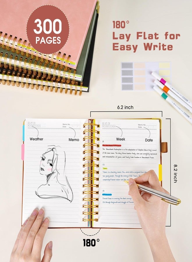 dilitego Hardcover Spiral Notebook journal with Removable Dividers Tabs, 300 Pages Leather 5 Subject Notebook College Ruled,A5 Notebooks for Work School Note taking,Lined Journal for Women,A5 Light Brown - Image 3