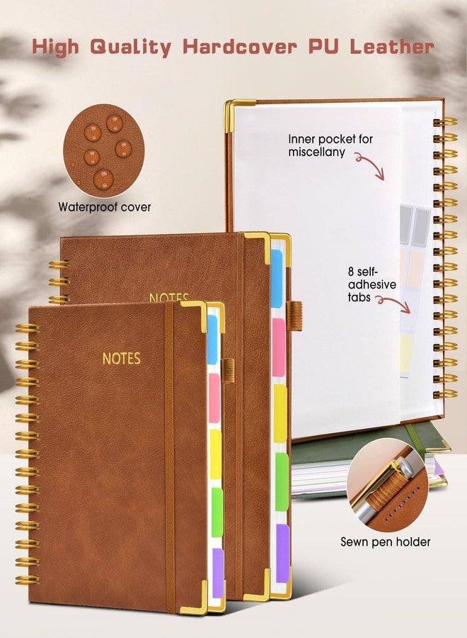 dilitego Hardcover Spiral Notebook journal with Removable Dividers Tabs, 300 Pages Leather 5 Subject Notebook College Ruled,A5 Notebooks for Work School Note taking,Lined Journal for Women,A5 Light Brown - Image 2
